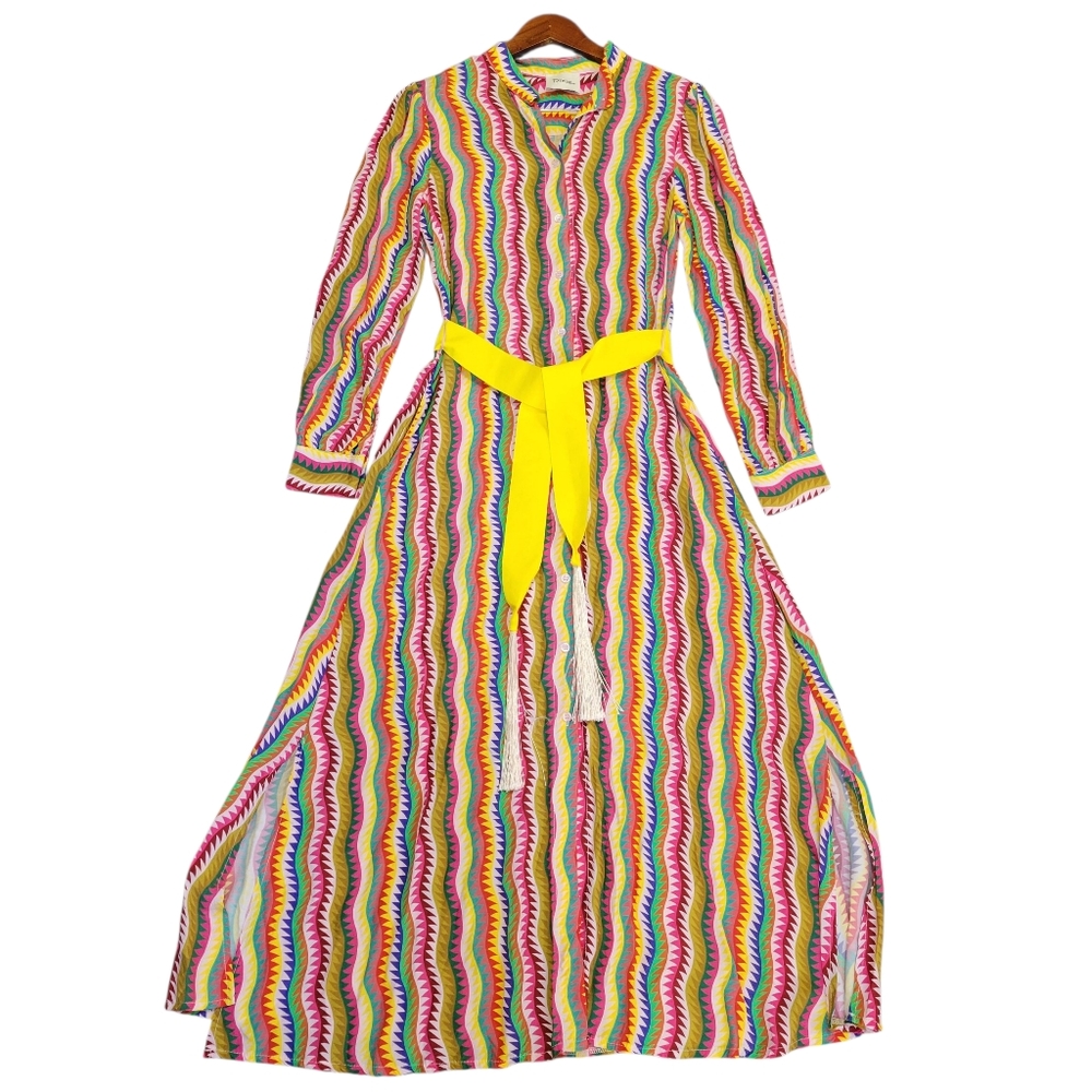 Dixie Colorful Long Sleeve Belted Shirt Dress